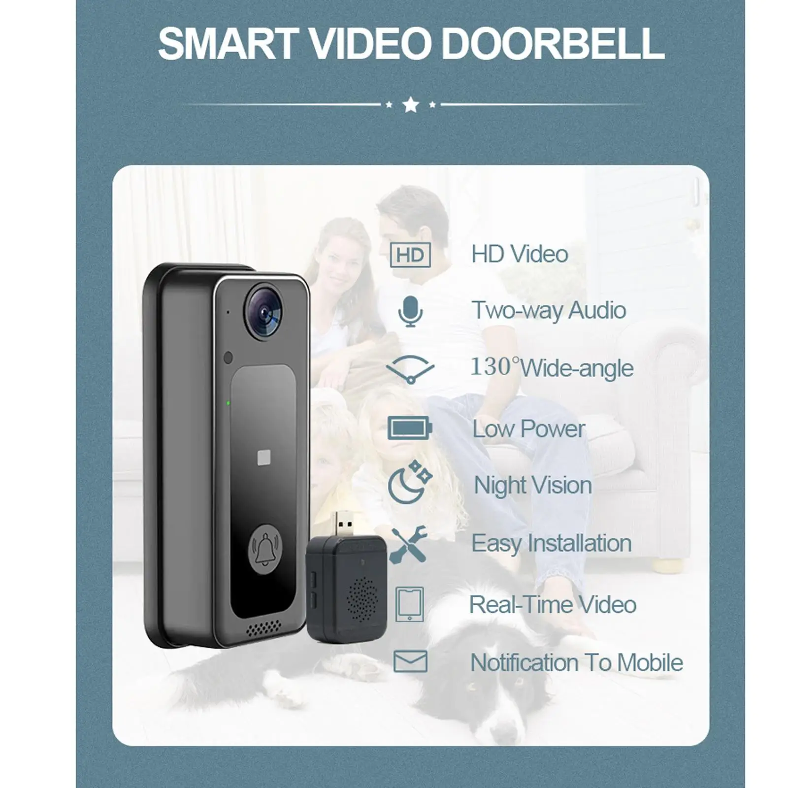 WiFi Video Doorbell Camera Blink Front Security Night Outdoor Wireless IR Ring Doorbell with Camera Smart Doorbell for Apartment