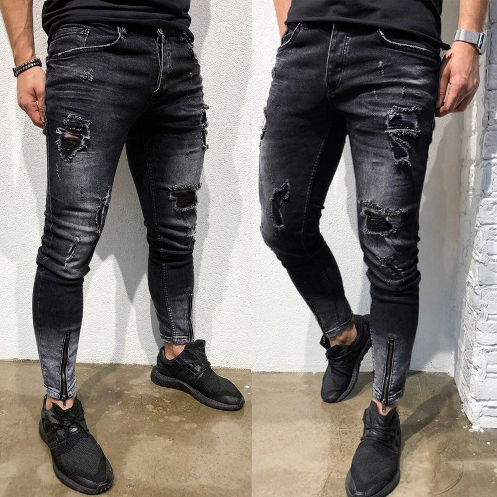 Pants Stretch Slim Distressed Trousers 