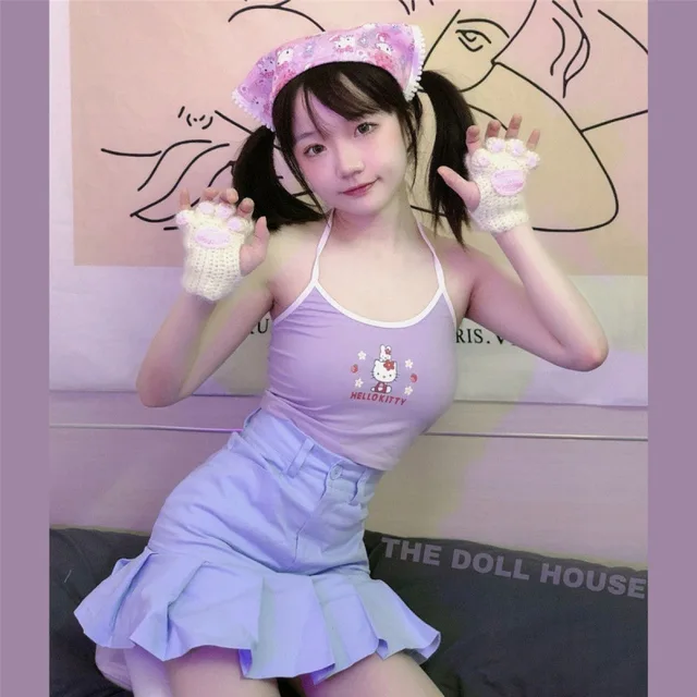 Hello Kitty Camisole Kawaii Sexy Tank Top Bratz T-shirt Anime Cute Hip Hop  Shirt Street Rock Vintage Clothes Vest Tee Camisole - AliExpress