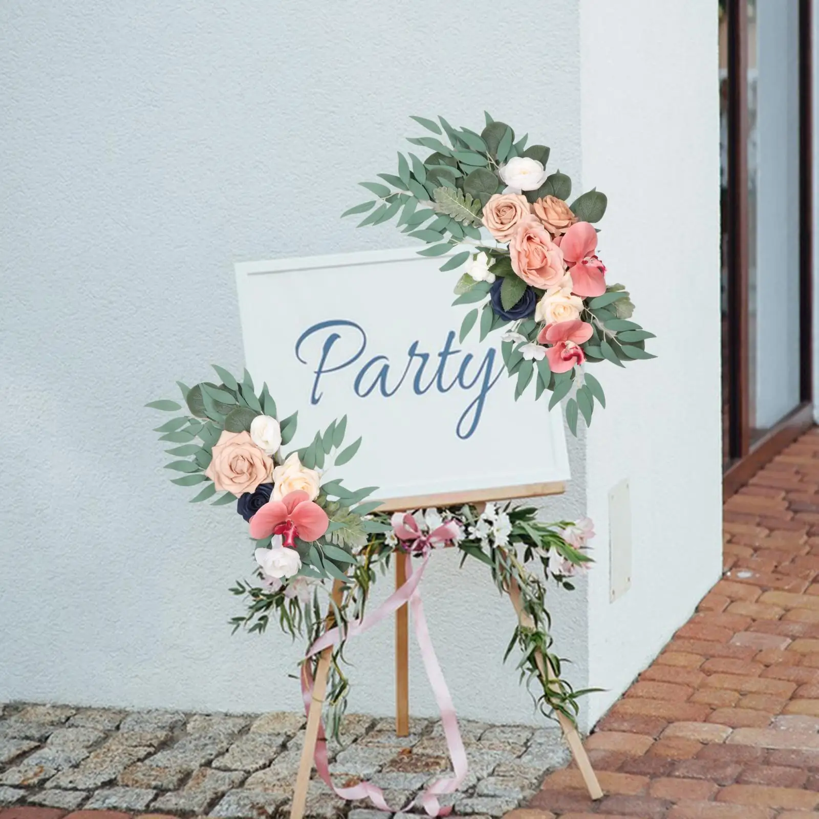 2 Pieces Wedding Arch Flower Swag Hanging Door Wreath Centerpiece Garland for Wedding Home Backdrop Ceremony Wedding Chair