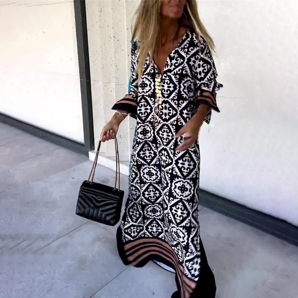 Maxi, Decote V, Solto, Robe Casual, Streetwear