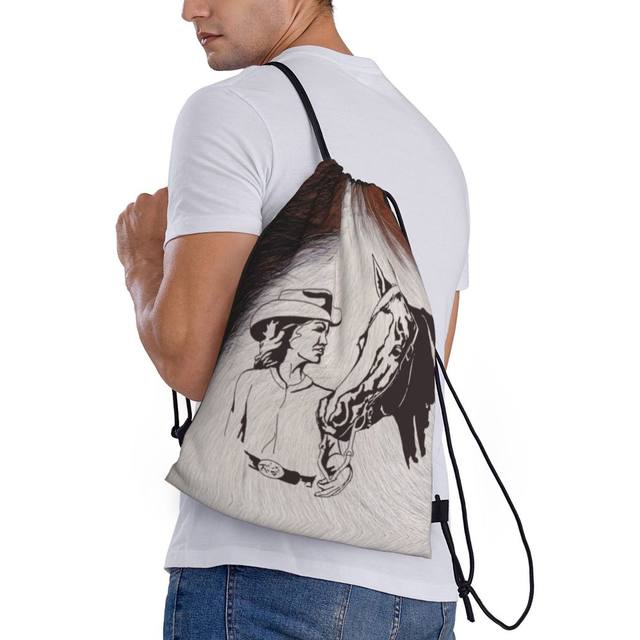 Cowboy Rodeo Horse Cowhide Roping Cow Western Drawstring Bag for