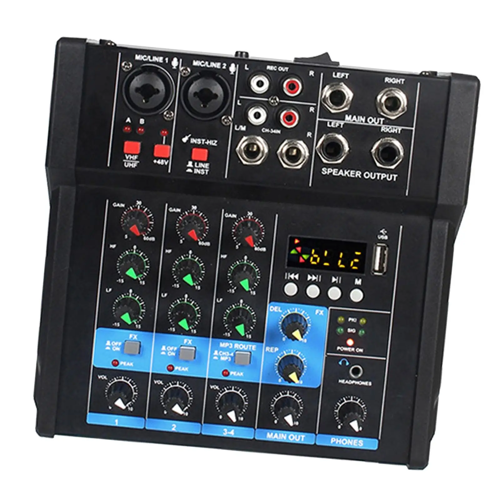 Audio Mixer Amplifier MP3 Bluetooth USB Interface Sound Board Console for Party DJ Mixing Karaoke Live Streaming Recording