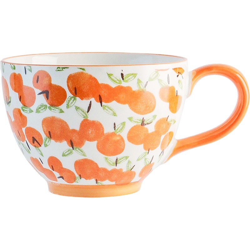 Breakfast Cup Ceramic    Large capacity floral oranges oatmeal water microwave heating milk coffee afternoon flower tea cups