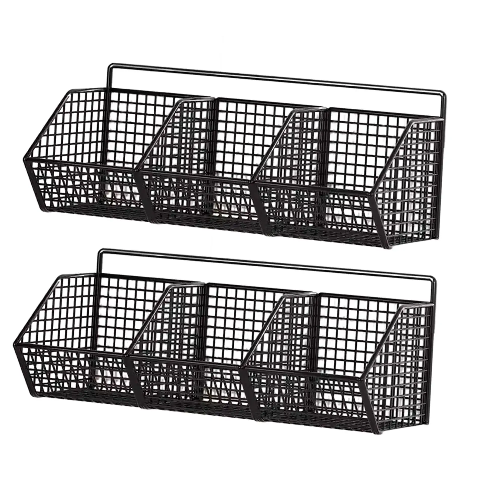 2x Heavy Duty 3 Grids Wall Mounted Shelves Cabinet Storage Basket for Bathroom Fruits Vegetables Snacks Craft Room Kitchen