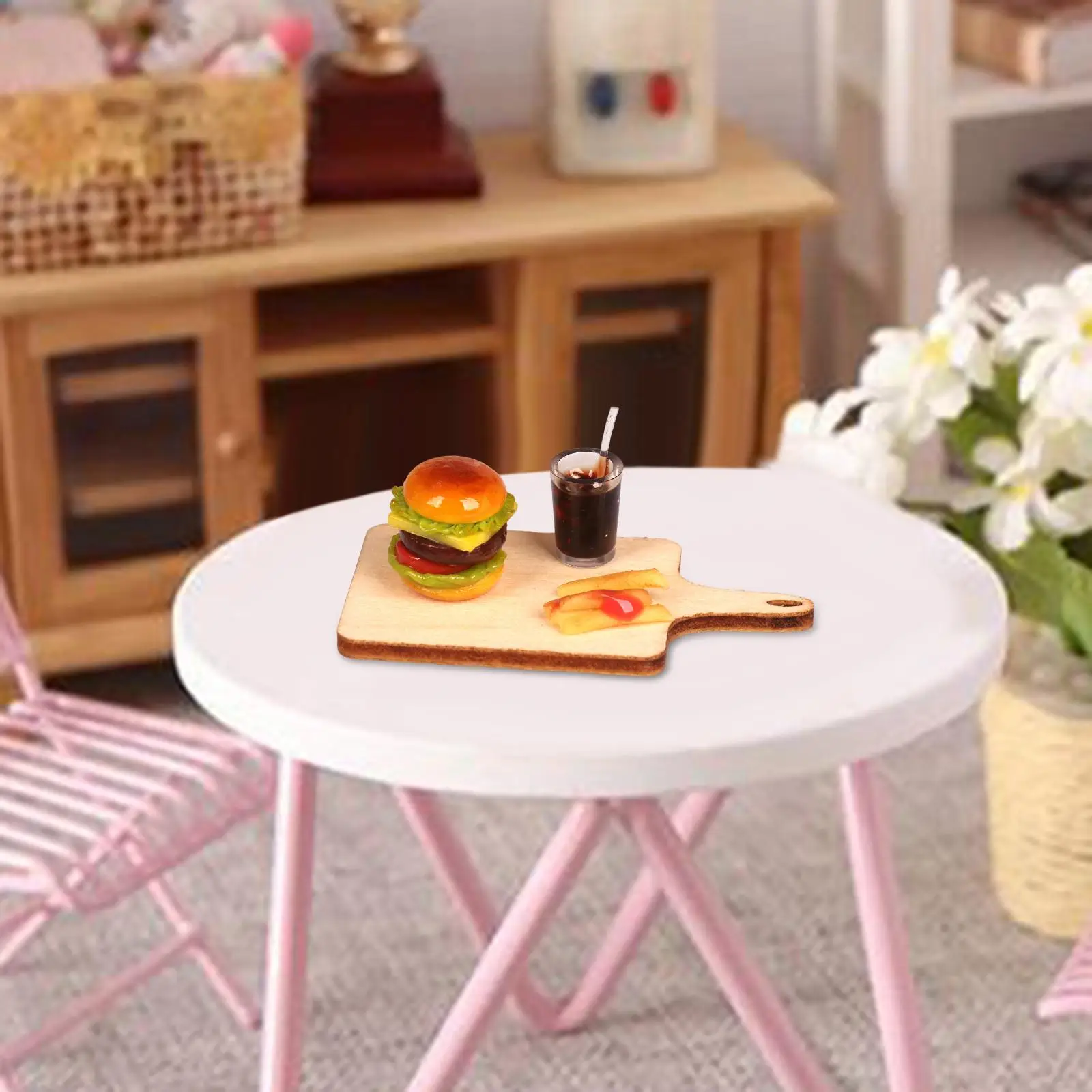 Miniature Dollhouse Accessory Miniature Foods Drinks Toys Simulation Hamburger French Fries Cola Set Model