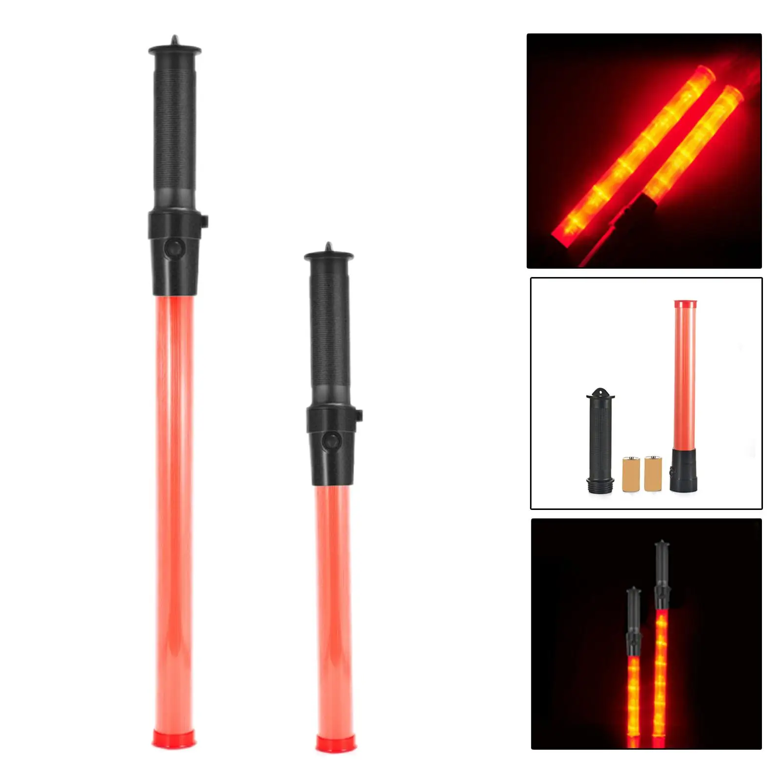 Using 2 D-Size Batteries Not Includ 2 PC 21inch Signal Traffic Safety Wand Baton Led Light with 3 Discoloration Flashing Modes,Signal Indicator Stick for Traffic Control Parking Guide Red&Green 