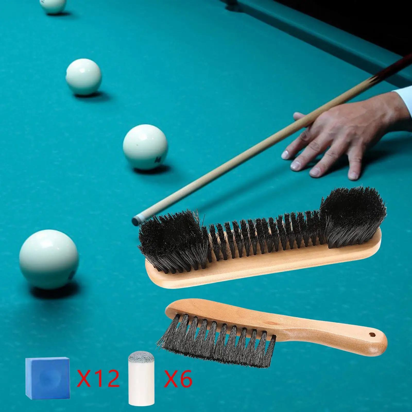 Wooden Cleaning Brush Set Slip on Pool Cue Tip Bristles Billiard Table Brush
