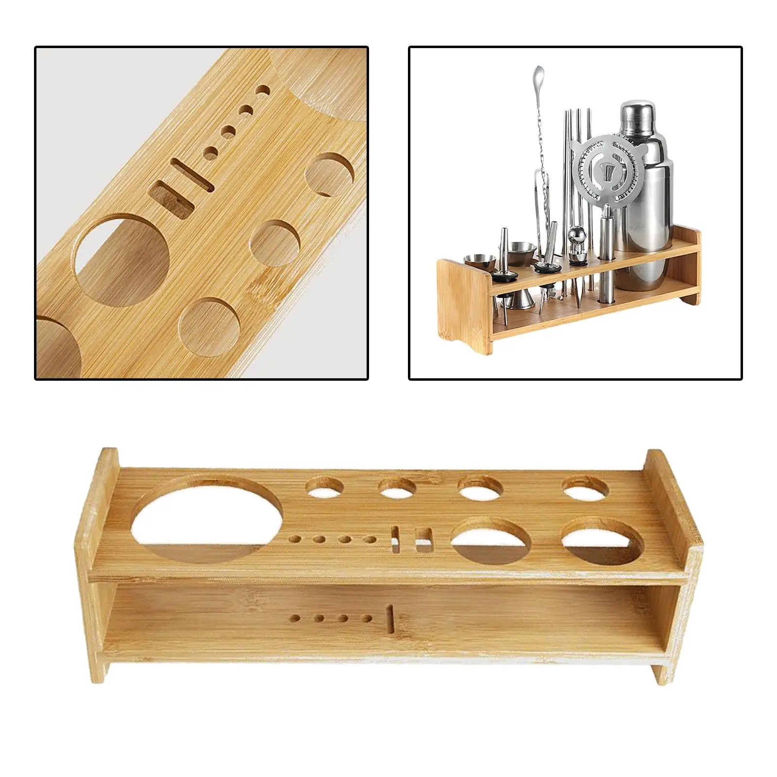 Cocktail Bartending Set Wooden Stand Multifunction Display Stand Barware Drinkware Set Cocktail Shaker Stand for Bar Home