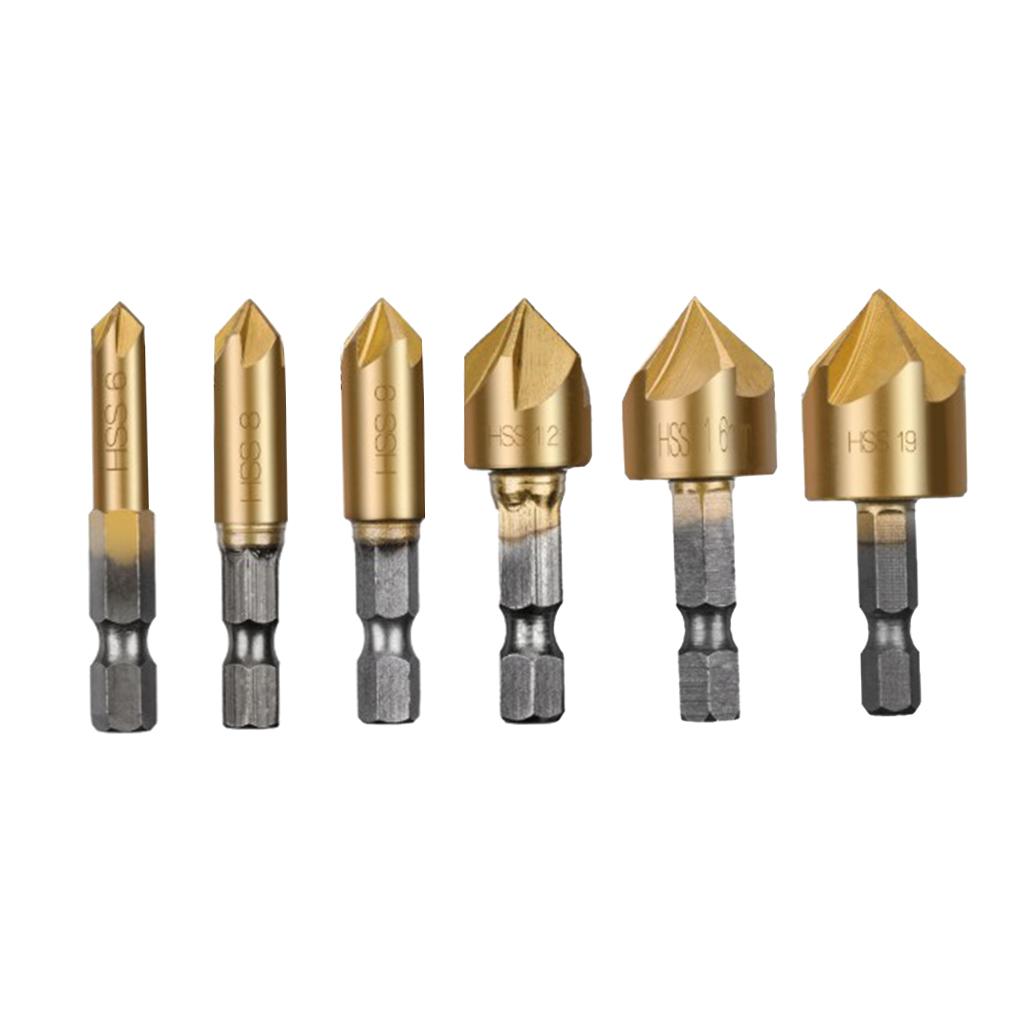 6 Pieces Hexagonal 6mm-19mm Countersunk Power Drill Bit Set Countersunk Bit Tool