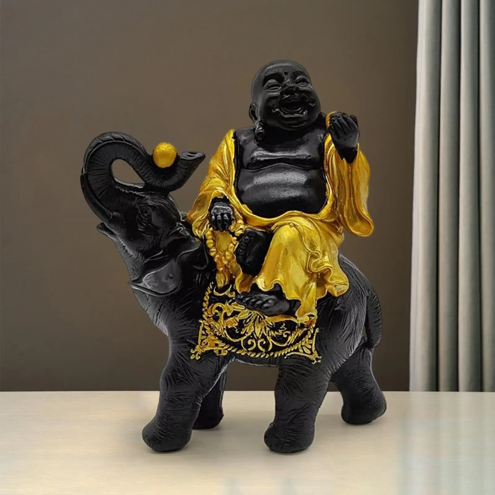 Buddha Statue Riding Elephant Sculpture Miniature Figurines Chinese Style Traditional Ornament for Desk Decoration Accessories