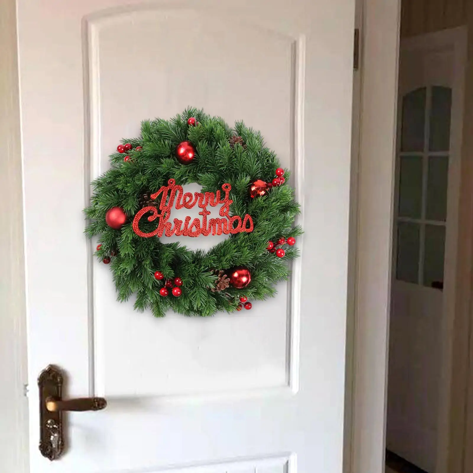 Faux Christmas Wreath Indoor Outdoor Farmhouse Christmas Wreath Front Door Decoration for Wall Balcony Dining Room Window