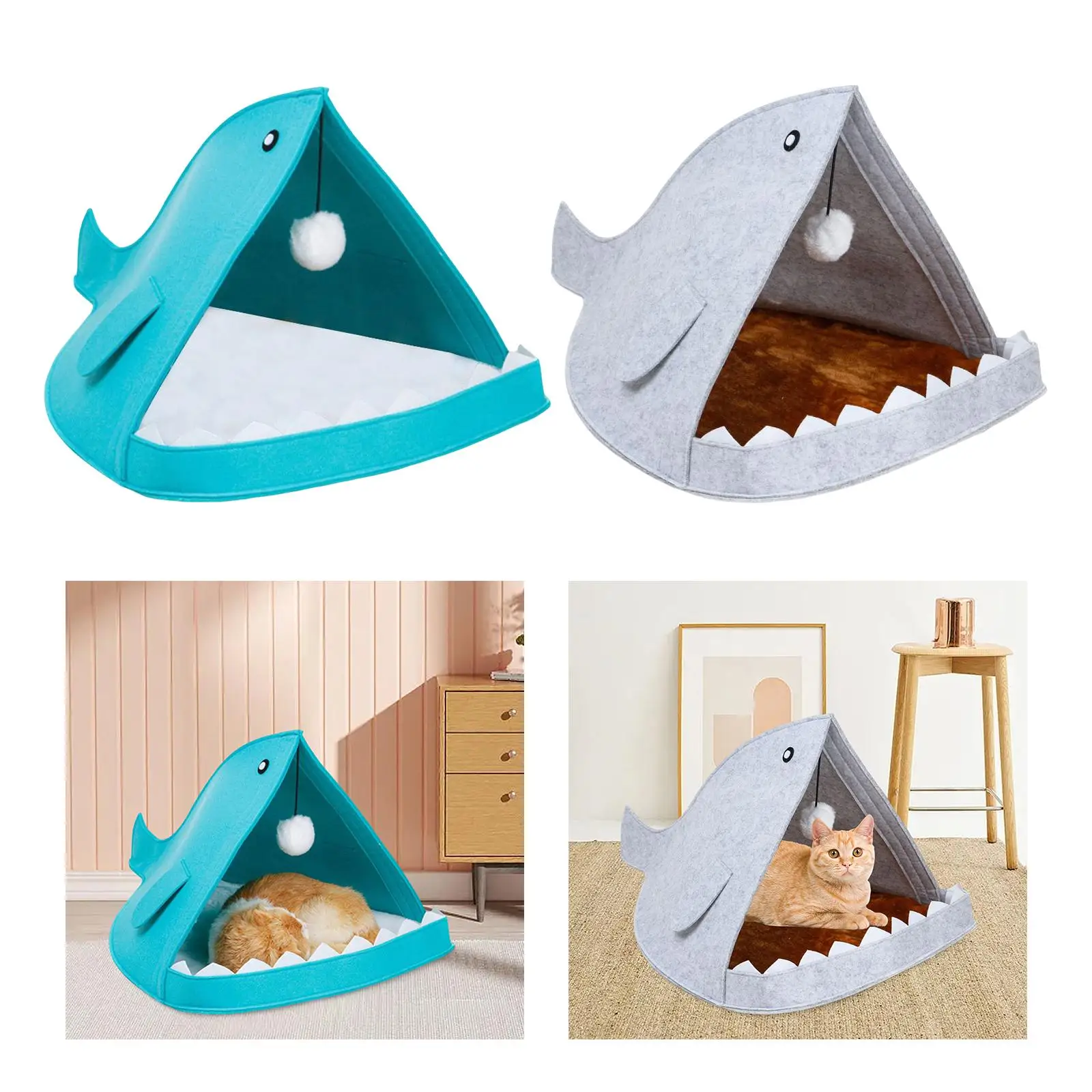 Felt Cat Beds for Indoor Cats Soft Pet Bed Small Kitten Bed Shark Shaped for Small Animal