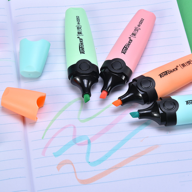 6 Teile/satz Highlighter Pastell Farben Meißel Spitze Marker Stift Flache Einzigen Kopf Licht Farbe Schräge Zeichnung Fluoreszierende Stift Marker – Detail 3