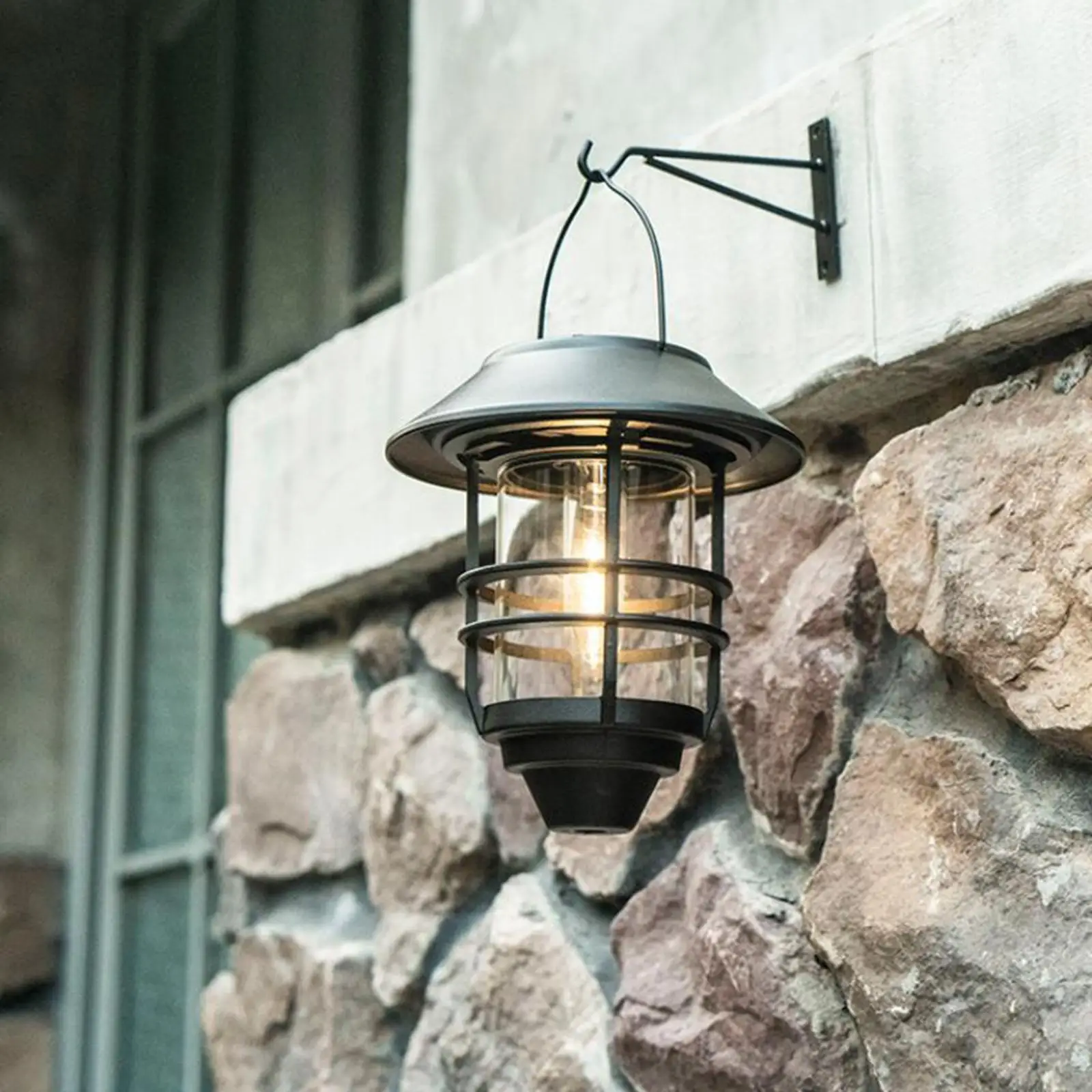 Solar Power Hanging Lantern Light Fixture Lamp Warm White Waterproof Sconce LED Metal for Yard Porch Courtyard Patio Wall