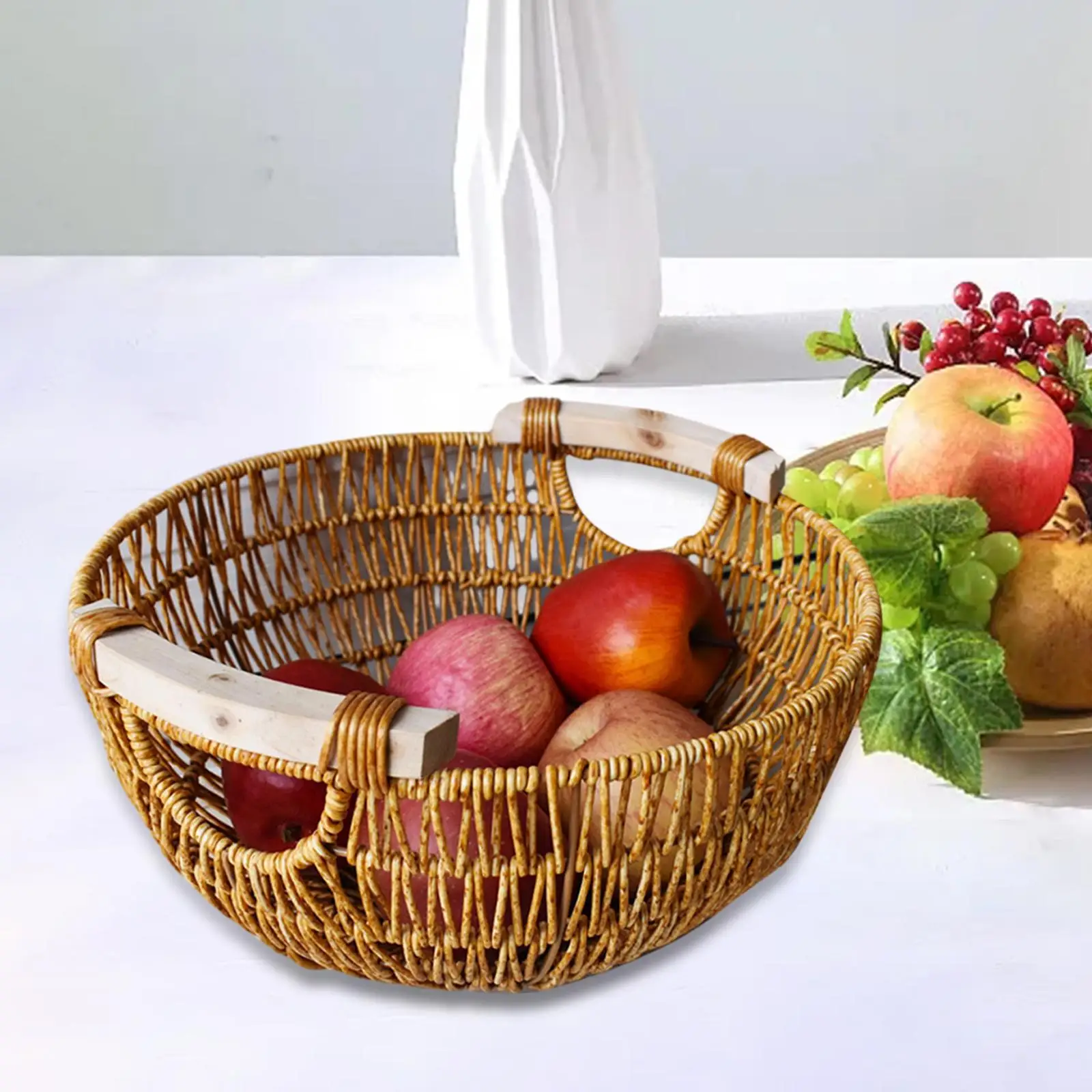 Fruit Basket with Double Handles Sturdy Photography Props Camping Basket Woven Body Picnic Basket Picking Basket Outdoor Basket