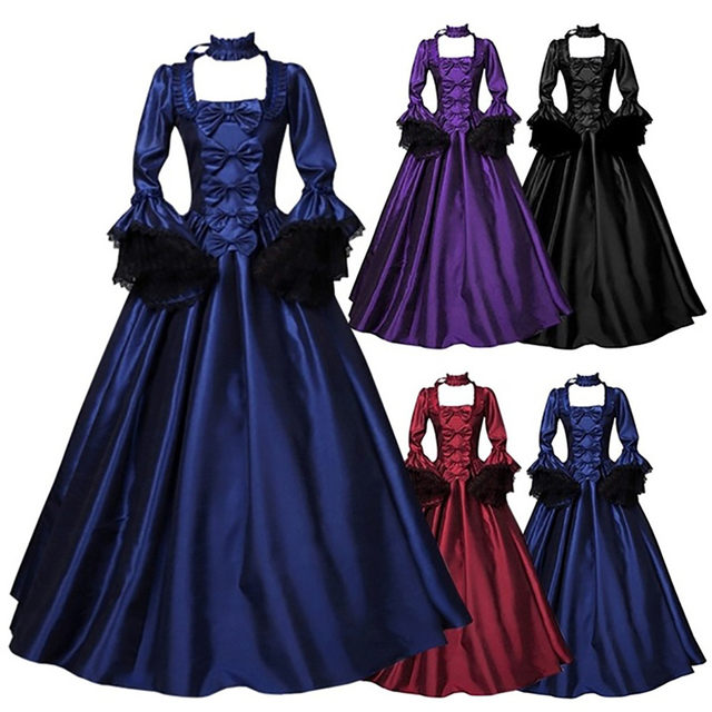 Gothic Mittelalter Kleid Damen - Halloween Kostüm Mit Trompetenärmeln