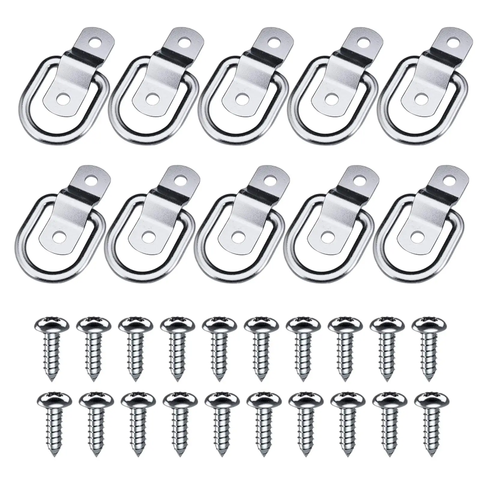 10x Stainless Steel D Rings with Screws Surface Mounting Lashing Rings Trailer Anchors Tie Downs for RV Trucks Boats Canoe ATV