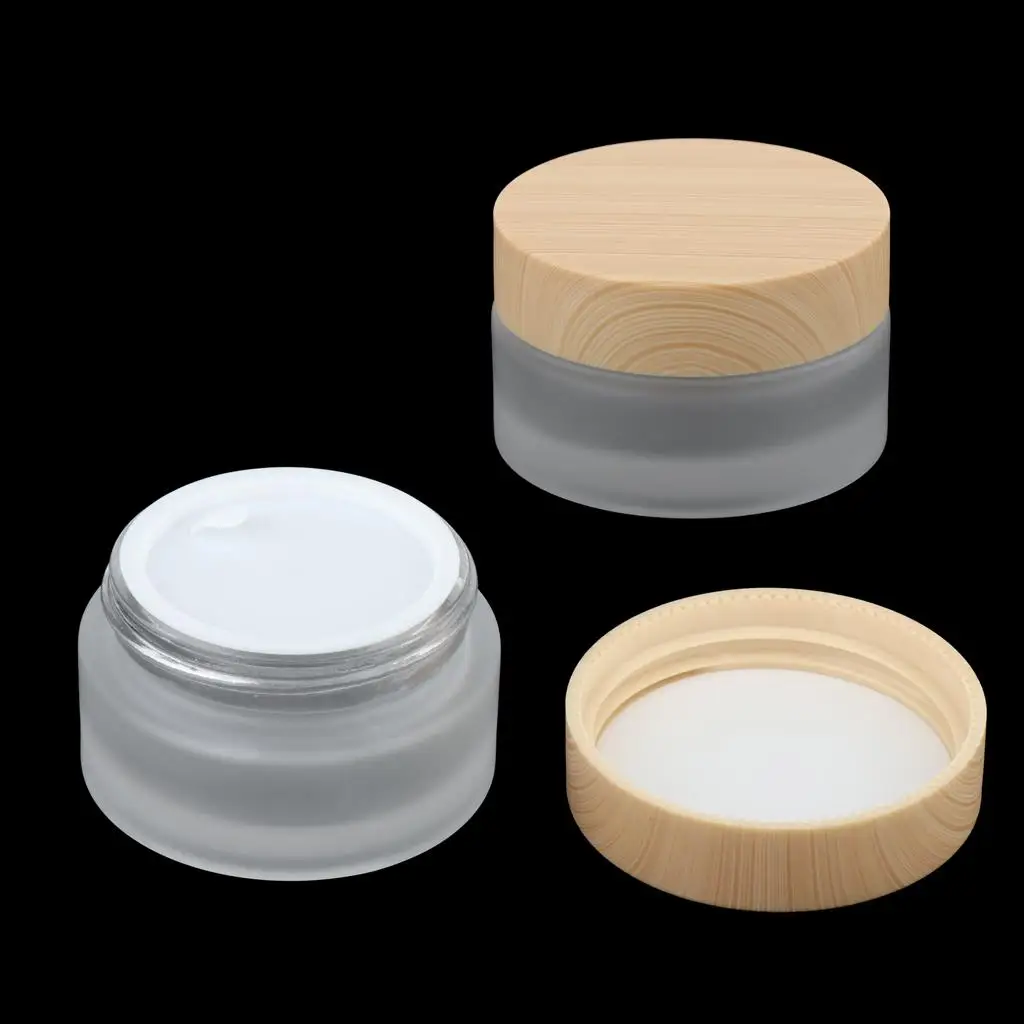 2pcs Frosted Cream Emulsion Jars Storage Pot Lip Balm Bottle with Wooden Lid