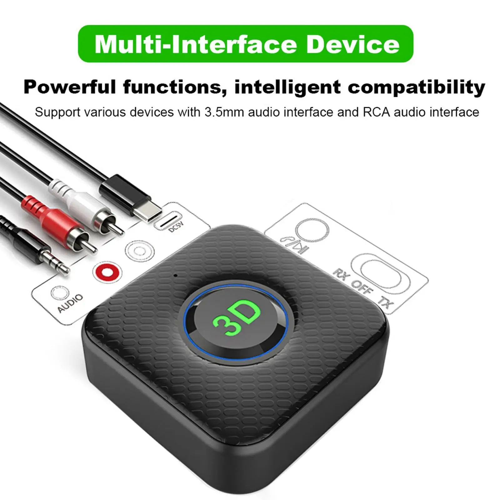 2 in 1 Transmitter Receiver Built-In Mic Handsfree Call Wireless Audio Adapter System Home Stereo Speakers Car