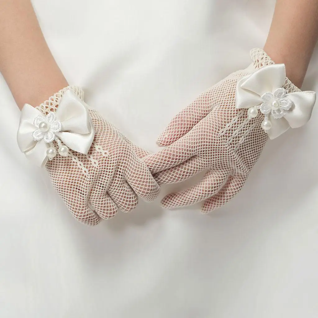 Flower Girl Gauze Bow Mesh Gloves Bridesmaid Communion Wedding Reception