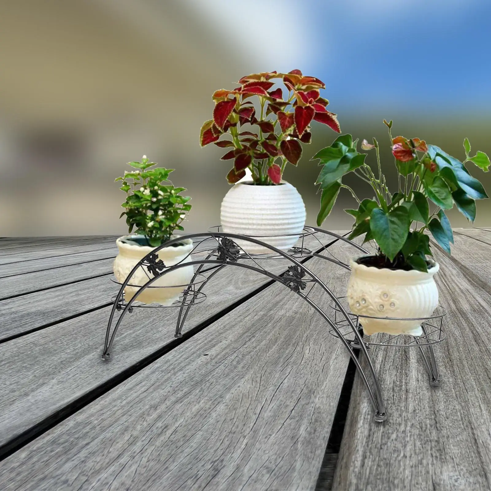 with 3 Pot Trays Arch Shaped Flower Pot Stand Shelf Garden Container Iron Art Flower Pot Holder for Garden Flower Pot Stand