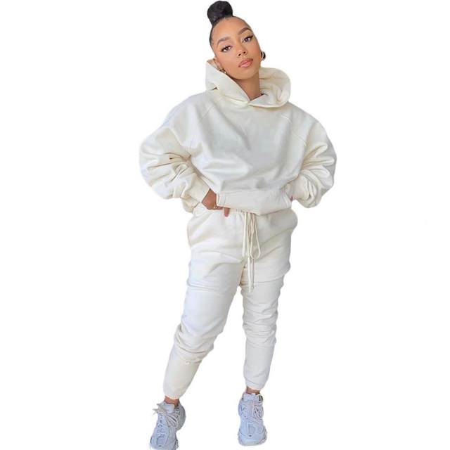 Plush Warm Fluffy Suits Women's Tracksuits Long Sleeve Hooded Sweatsuit  Hoodie And Bodycon Jogger Sporty Home Teddy 2 Piece Set - Pant Sets -  AliExpress