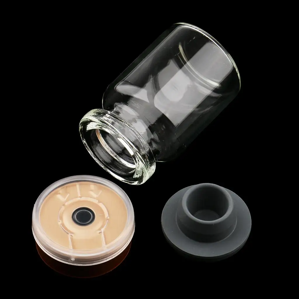 20 Empty Glass Bottles Rubber Stopper Sterile Serum Vials Jar Travel Lab 5ml