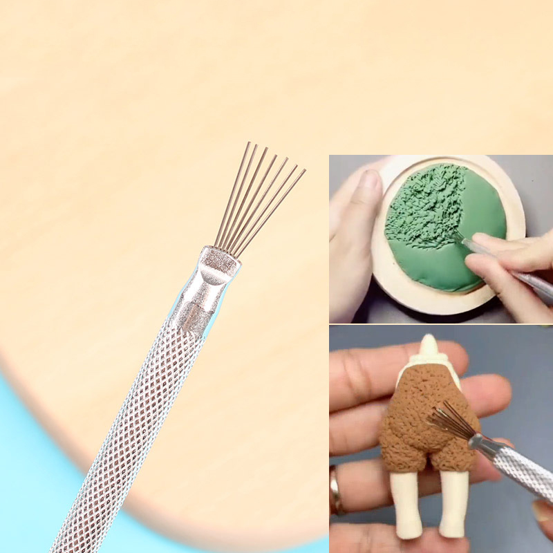 Description Picture 3 of item7 Pin Feather Wire Texture Ceramics Tools Polymer Clay Sculpting Modeling Tool DIY Pottery Brush Pottery Tools Cake Accessories