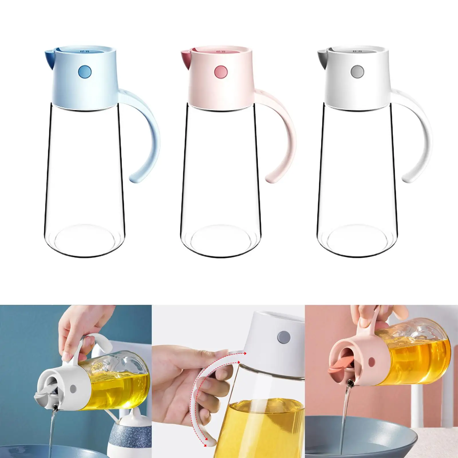 Transparent Glass Oil Bottle Automatic Opening Oil Pot Creative Seasoning Storage Bottle Practical Kitchen Tool