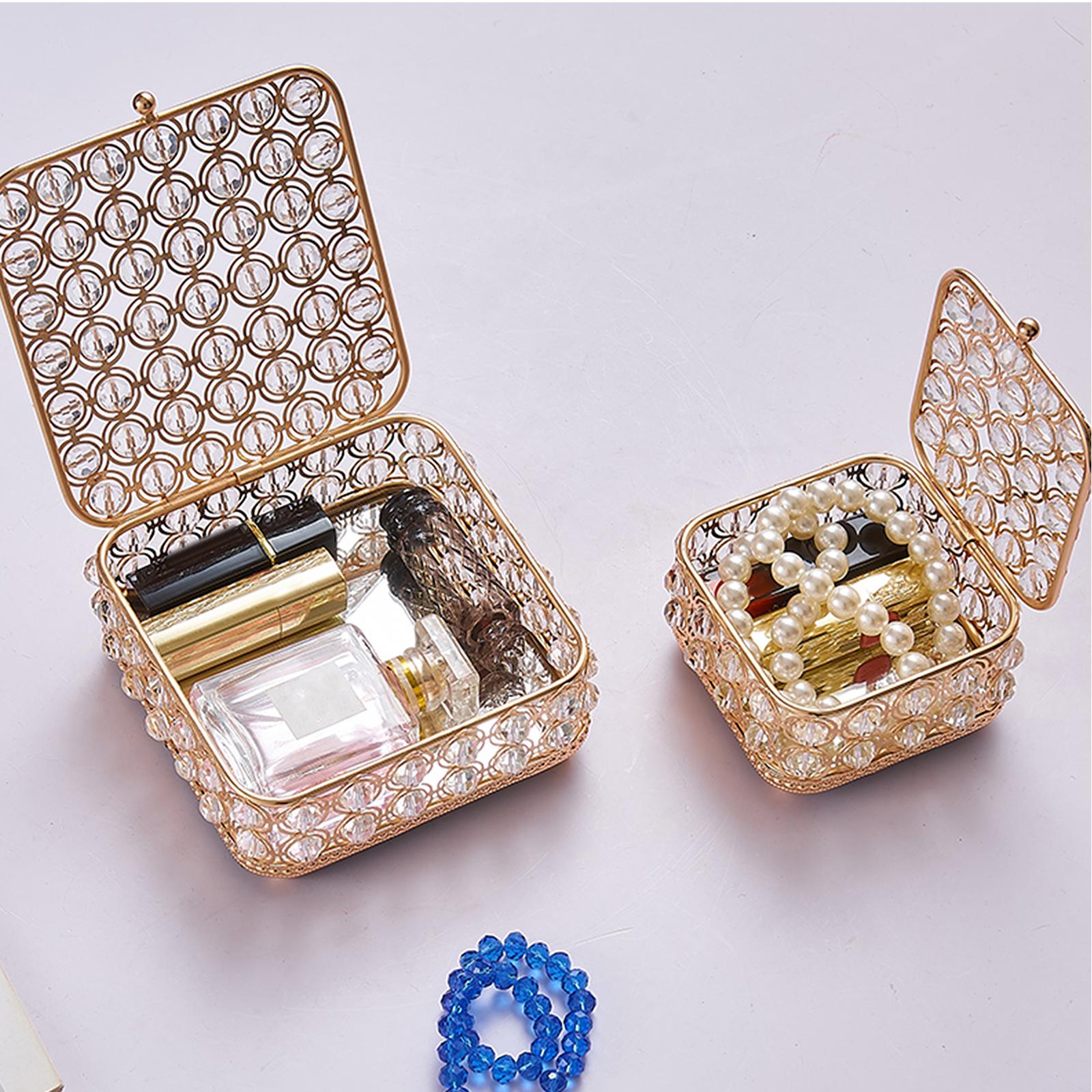 Retro  Crystal Jewelry Box Storage Display Organizer with Lid Dresser