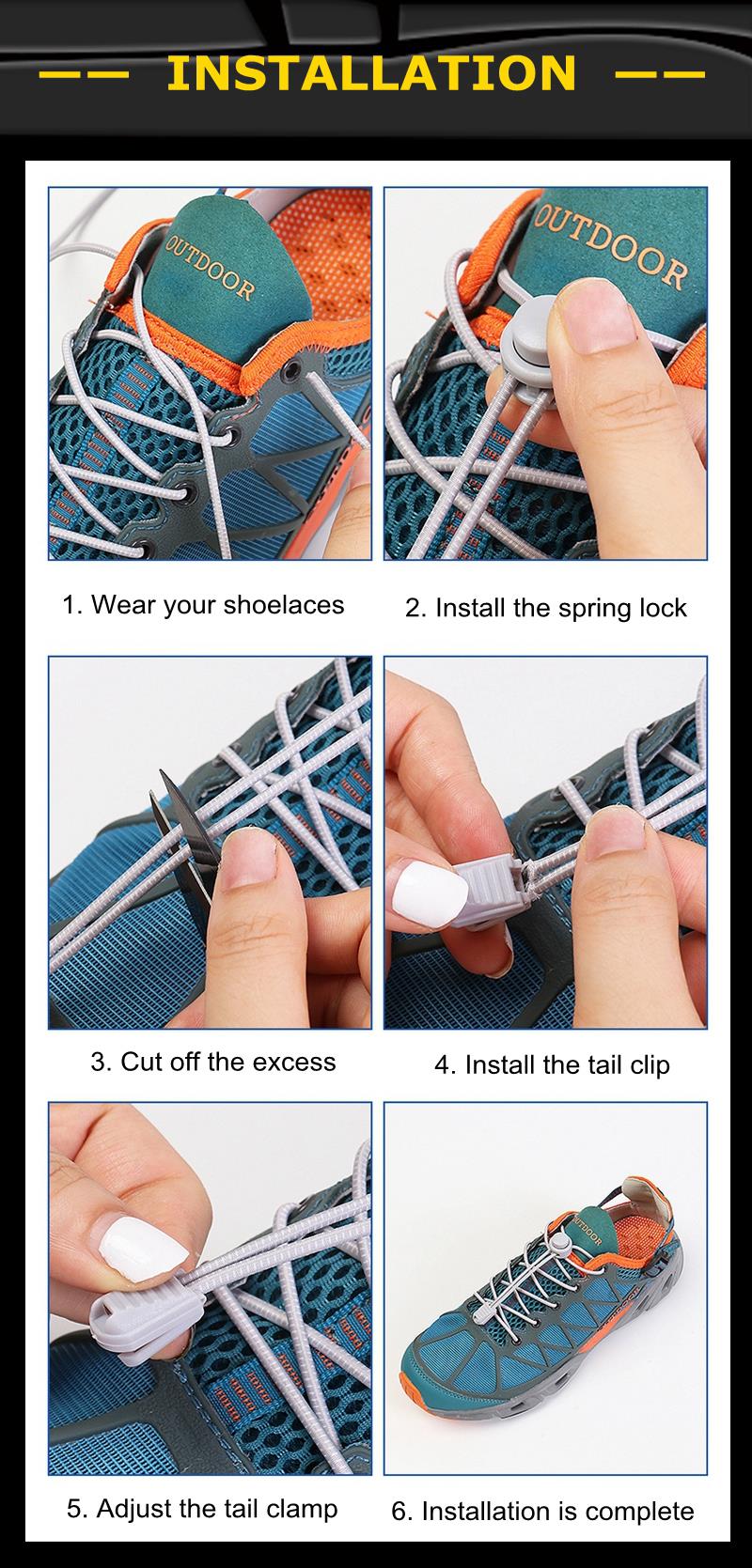 New1 Pair No Tie Shoelaces 1 Second Fast Round Plastic Lock Elastic Shoelace Suitable for All Sports Shoes Accessories Lazy Lace