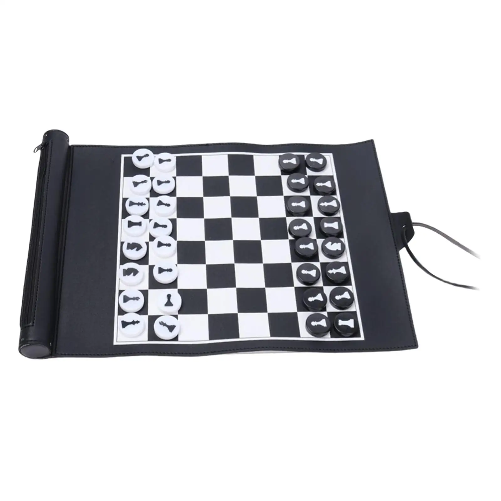 Foldable Traditional Chess, Roll up Chess Set 32 Black White Chess Pieces for Entertainment All Levels Travel Games Teens Family