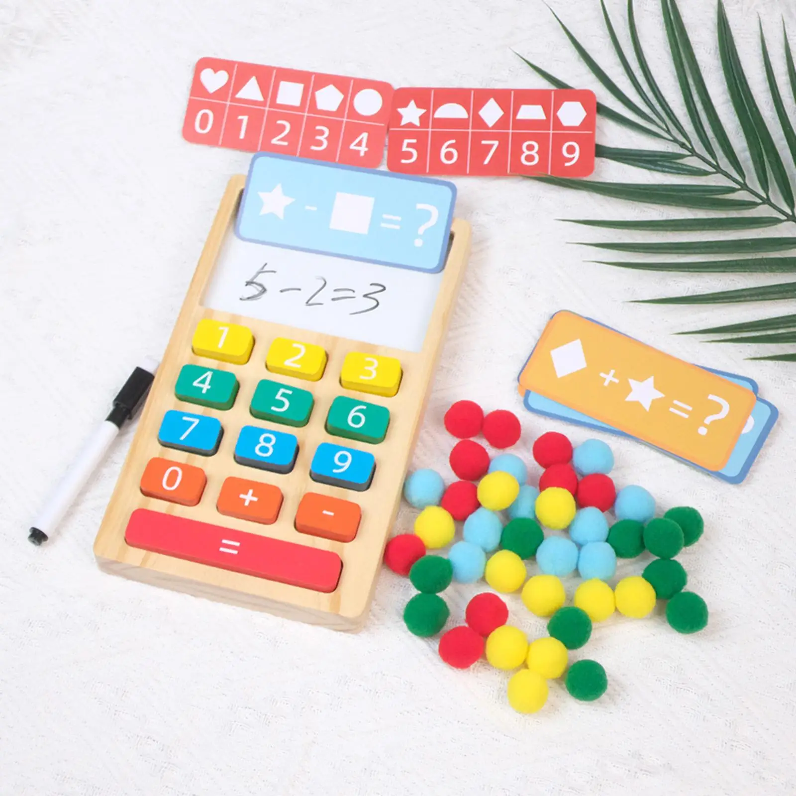 Wooden Calculator Addition Subtraction Learn Math Montessori Toys Counting Number for Homeschool Preschool Birthday Gift