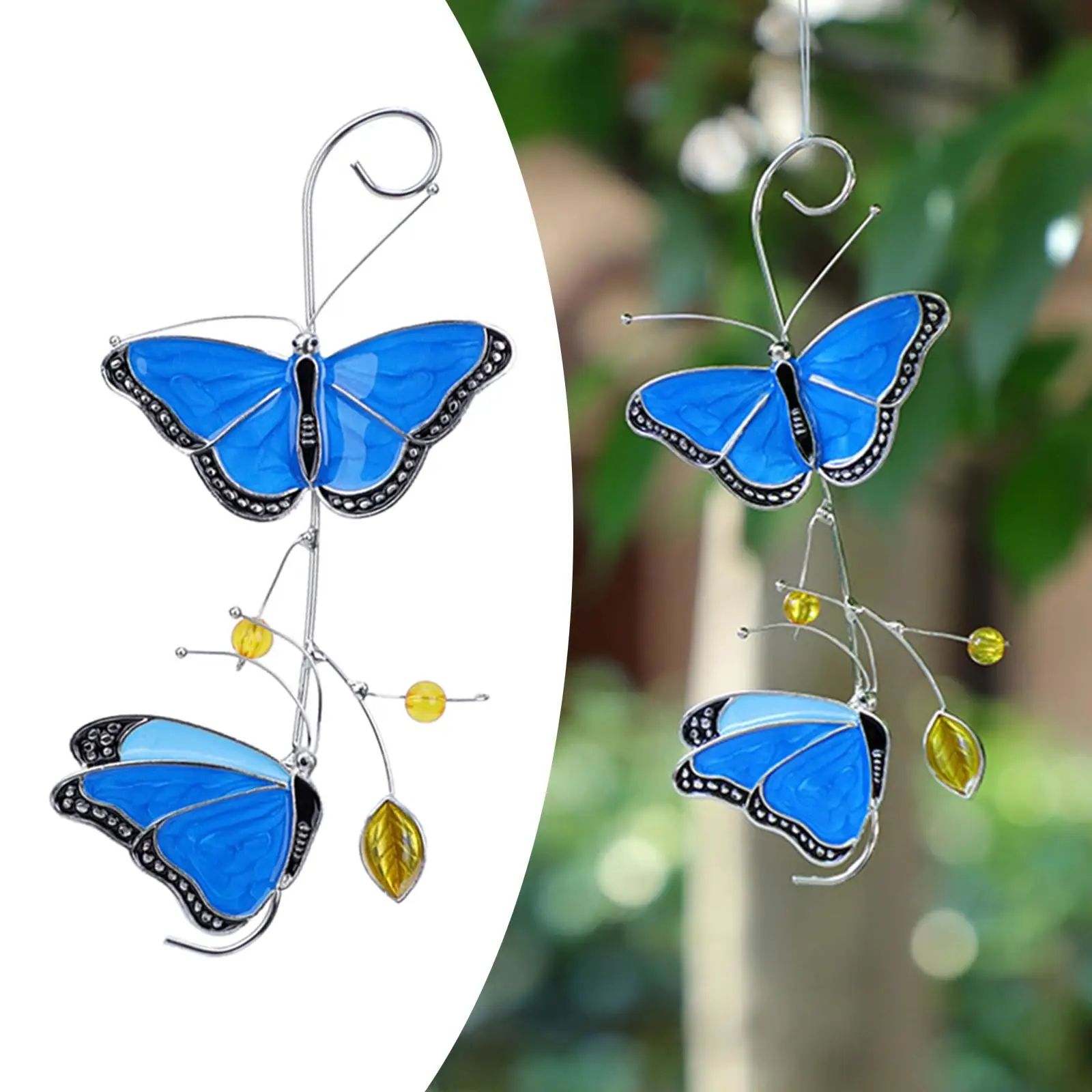 Stained Glass Blue Butterfly Windows Hangings Decoration