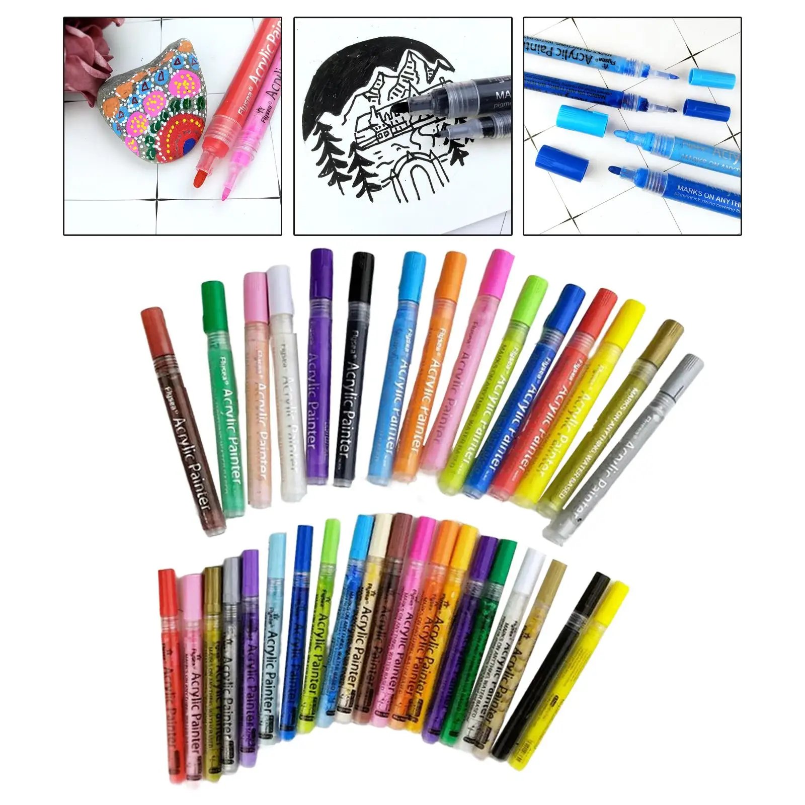 Set of 35 Acrylic Paint Pens 3.0mm 0.7mm Tip Permanent Markers for Rock Wood