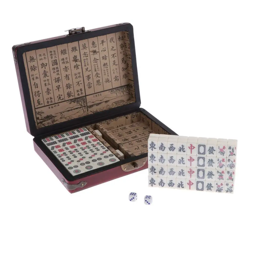 Mahjong Set,  Tiles with Portable Wooden Case - Traditional Game