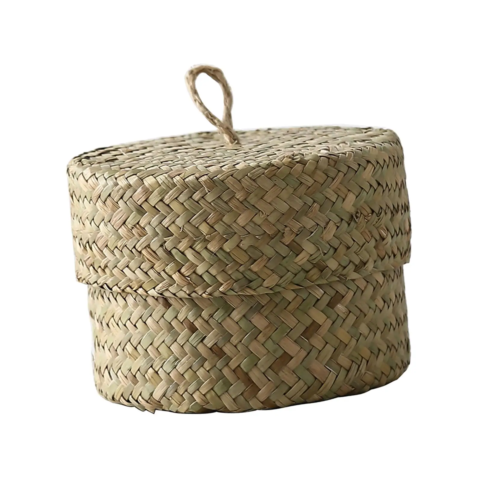 Candy Box with Lid Seagrass Organizer Household Handmade Finishing Box Container Handwoven Rattan Storage Basket for Living Room