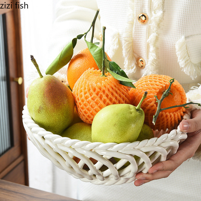 Mão-Tecido Cerâmica Hollow Drain Rack, Fruit Basket,