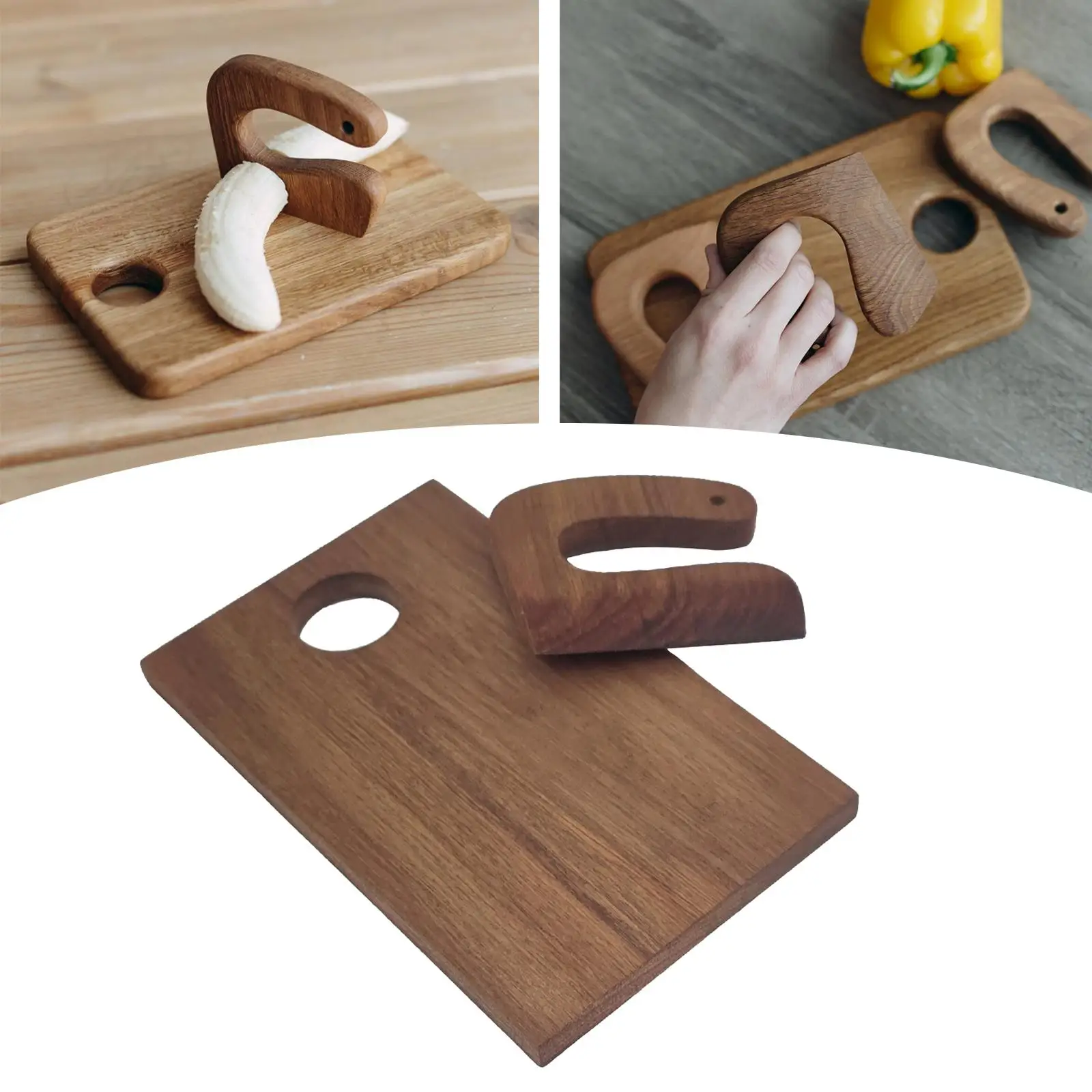 Kids Wooden Cutting Board and Knives Set DIY Children Cooking Cutter Kitchen
