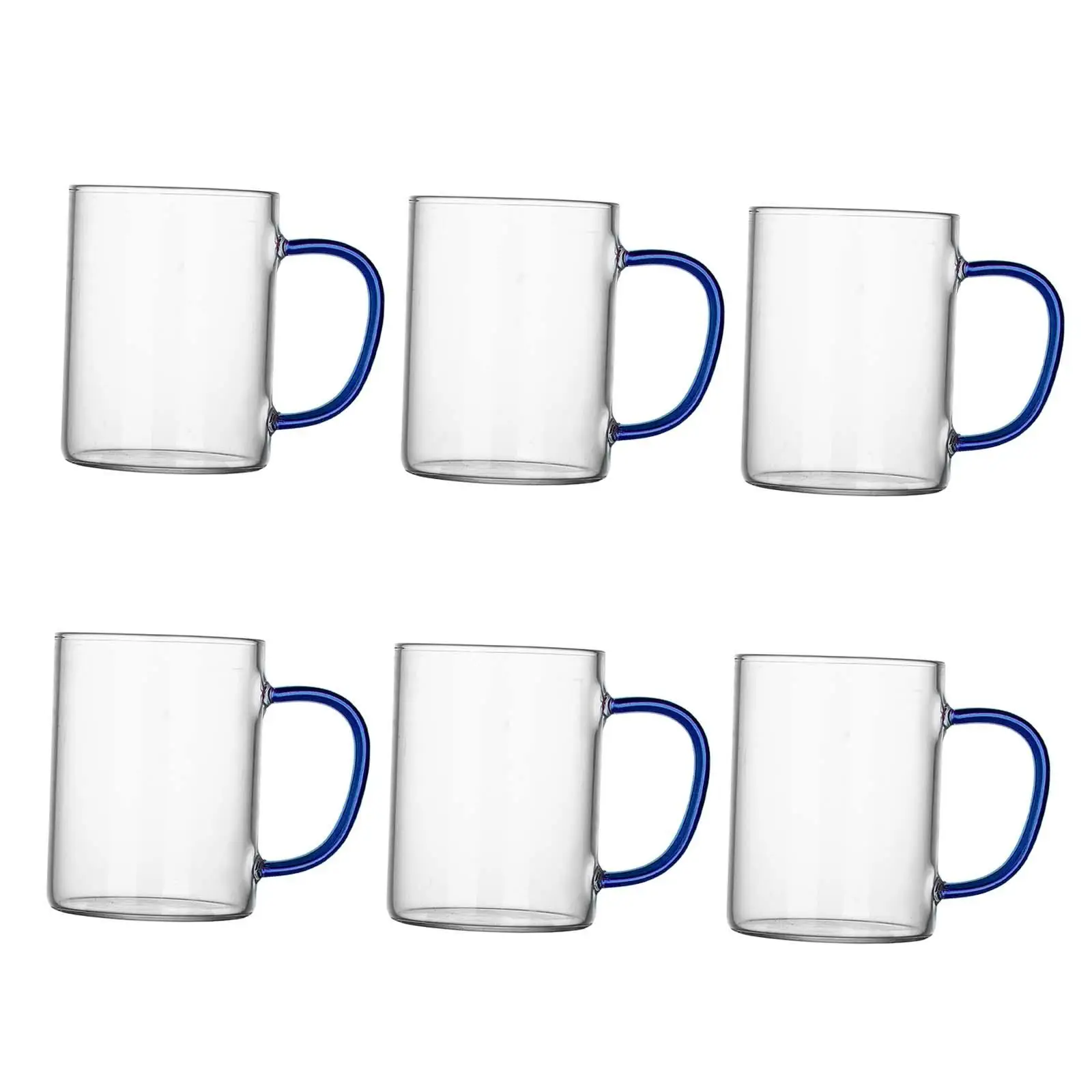 6x Water Cup 300ml Clear Glass Mug with Handle Drinking Glass Glass Cup for Tea Hot/Cold Beverage Latte Cappuccinos Office