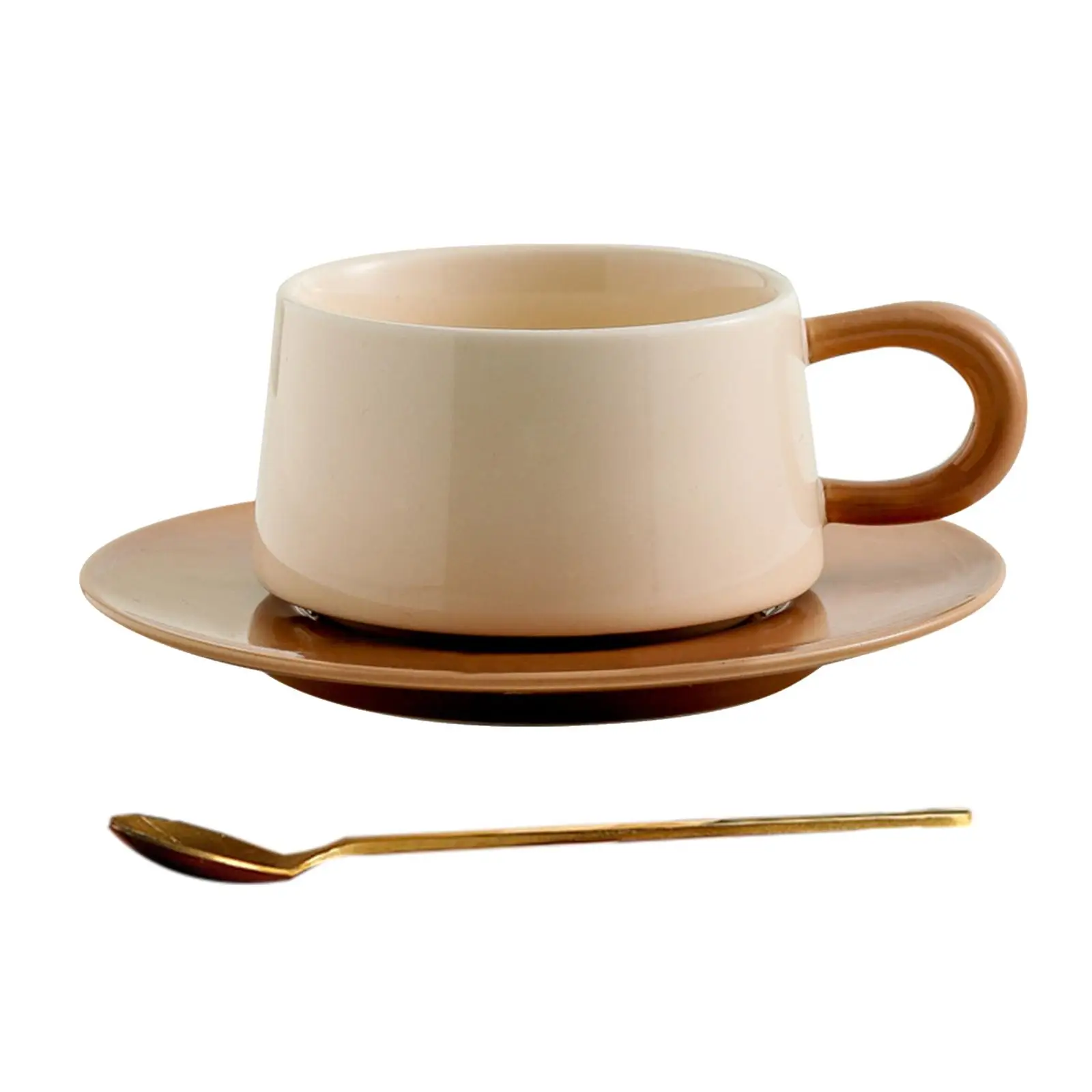 Coffee Mug with Saucer, Ceramic Cappuccino Mugs Set, Ceramic Latte Art Cup, Porcelain Mugs 7ounce