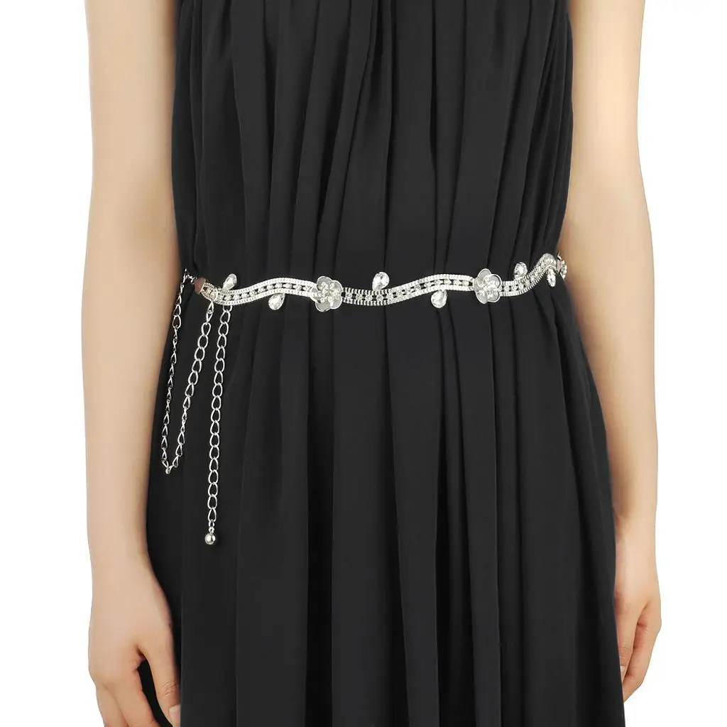 Women`s Diamante Rhinestone Shape Waist Chain Belt for Ladies Party Dress