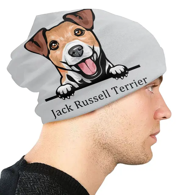 Peeking Dog Jack Russell Terrier Skullies Beanies Caps Unisex Winter Warm  Knitting Hat Pet Animal Bonnet Hats Outdoor Ski Cap