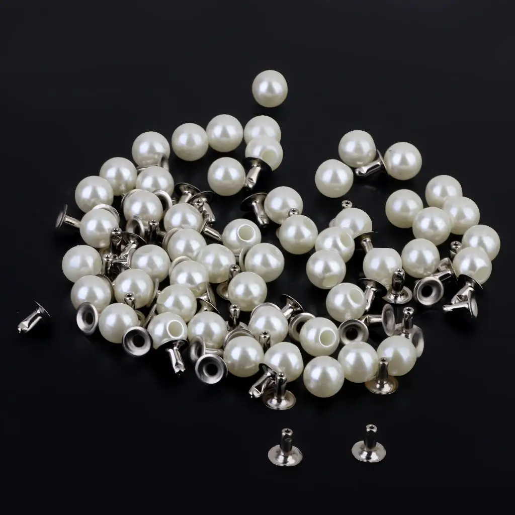 100pc Pearls Rivets Studs 6mm DIY Leather Bag Shoes Clothes Decoration