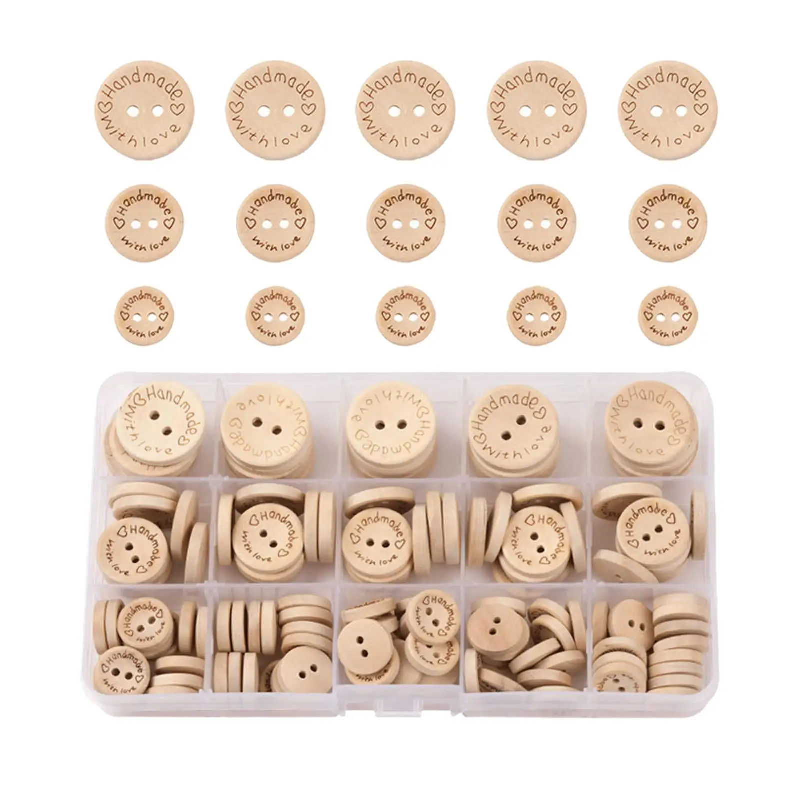 140x Wooden Handmade Buttons with Love Round Shape Sizes Mixed Crafts Sewing Buttons for Crocheting Card Making Knitting Decor