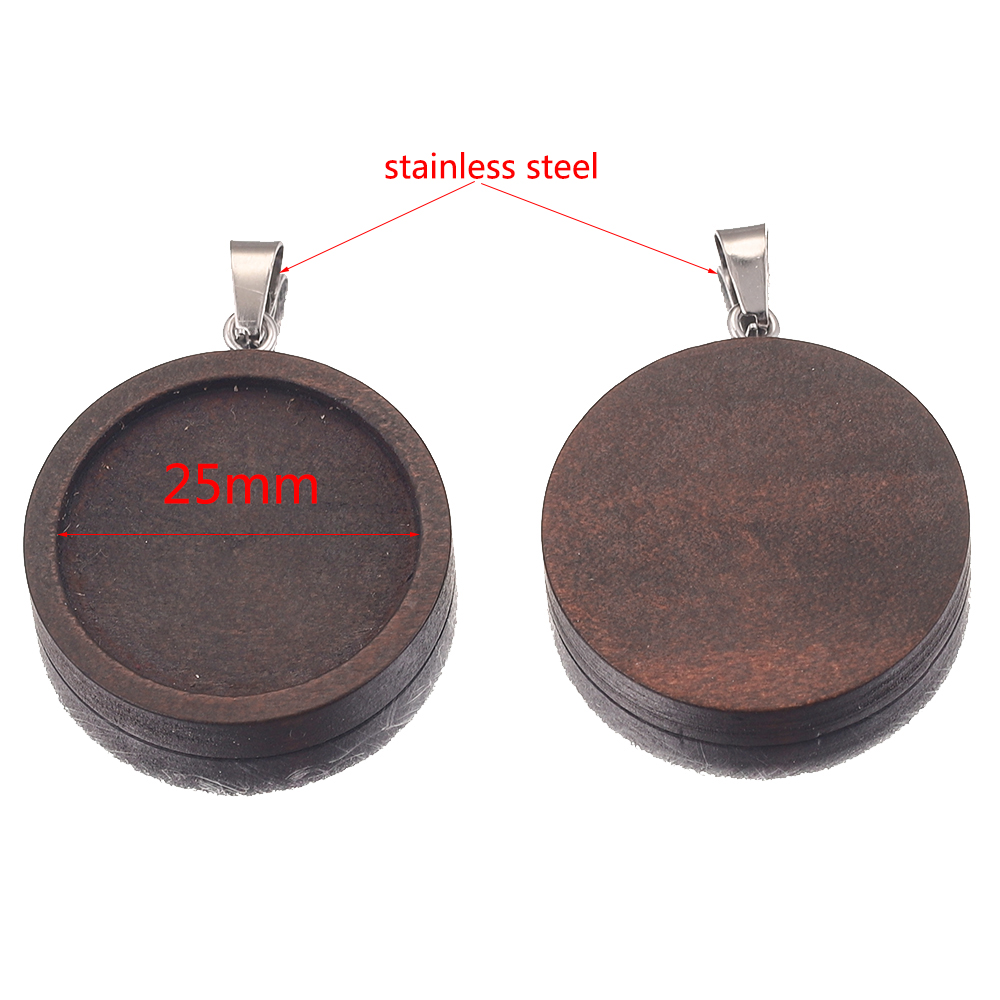 10 Stück 20/25/30 mm braune Holz-Halsketten-Anhänger-Fassung, Cabochon-Cameo-Grundtablett, Lünette, blanko, passend für die Schmuckherstellung – Detail 4