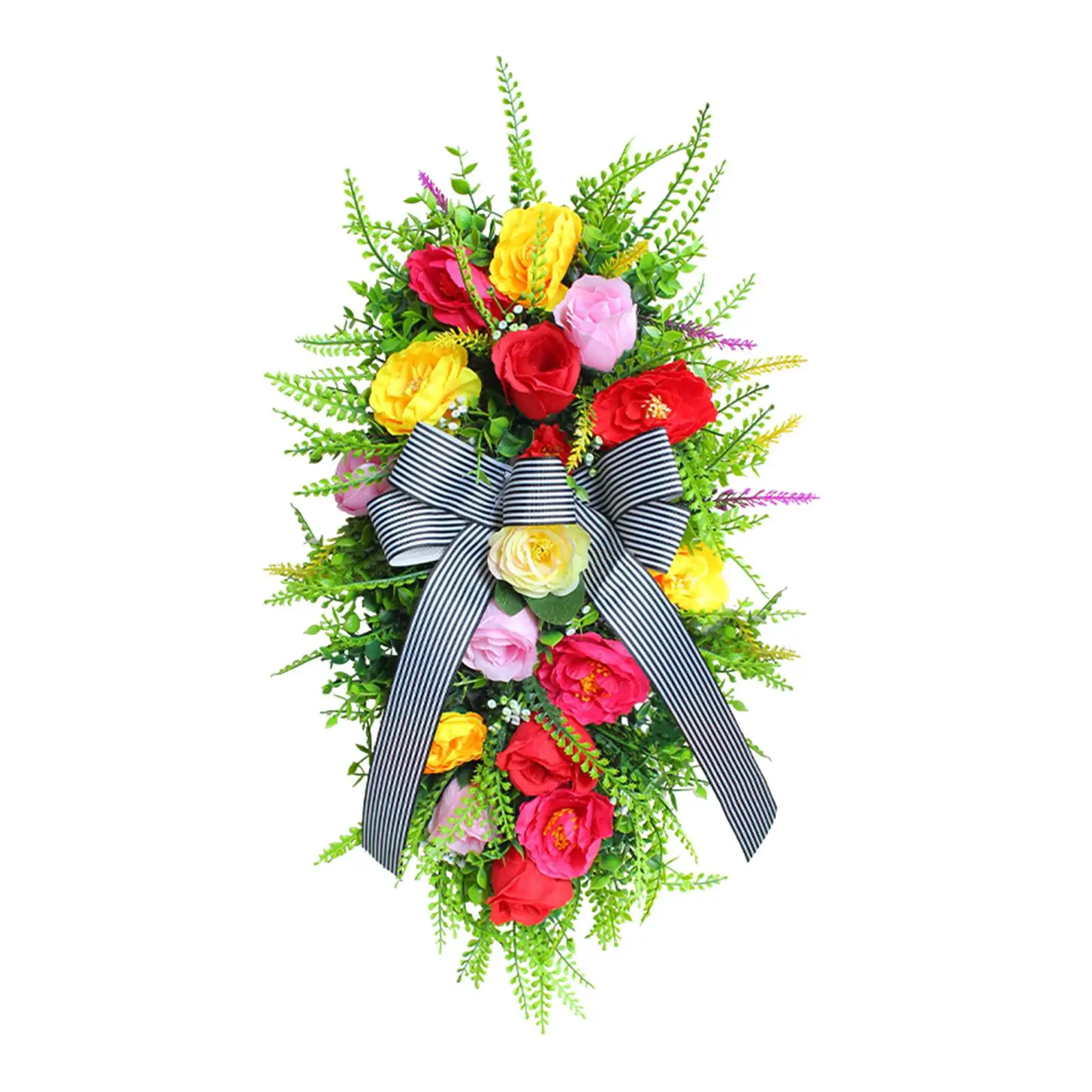 Door Swag Wreaths Floral Teardrop Swag Artificial Flower Wreath Hanging for Fireplace Festival Windows Housewarming Anniversary