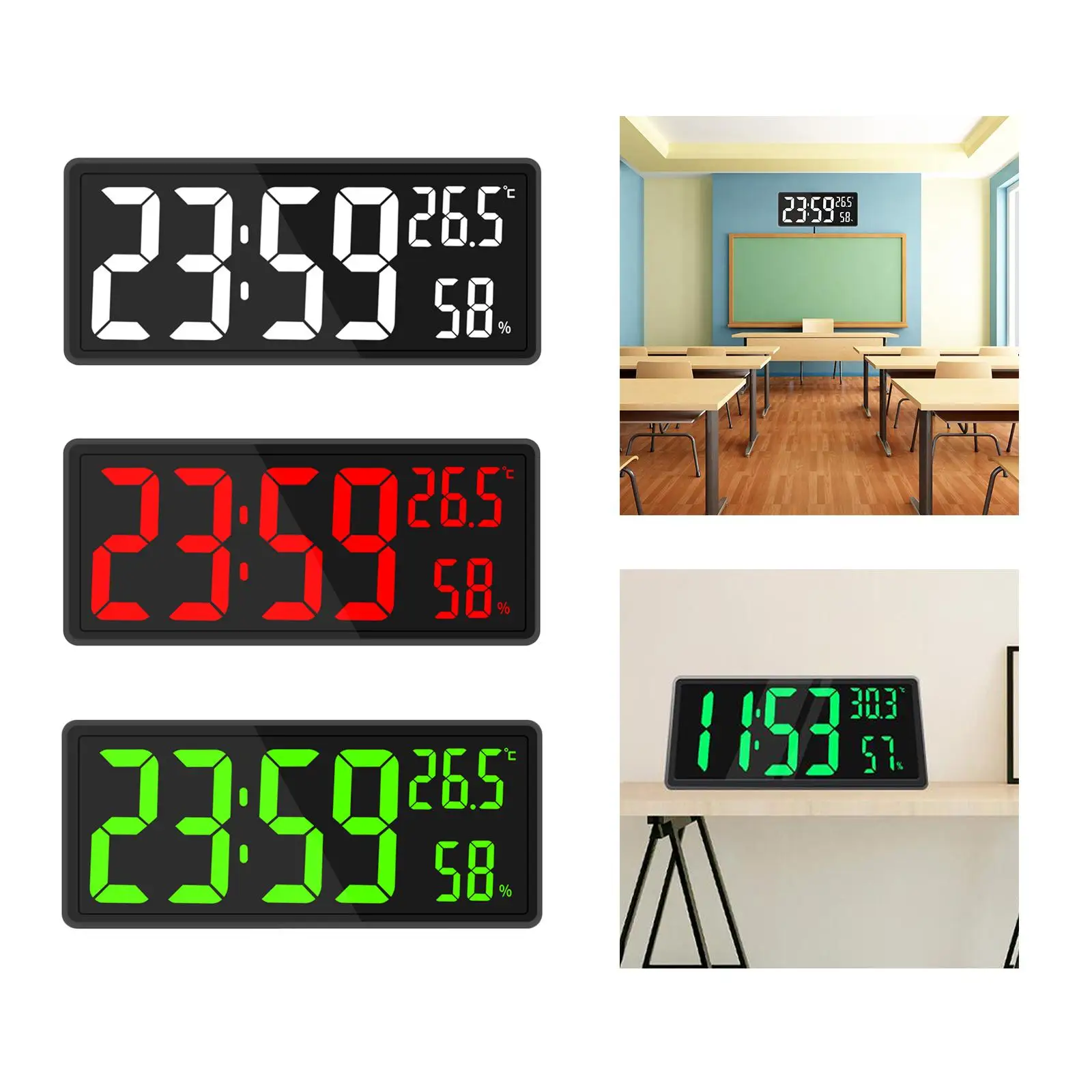 Large Digital Wall Clock with Indoor Temperature and Humidity for Office Gym