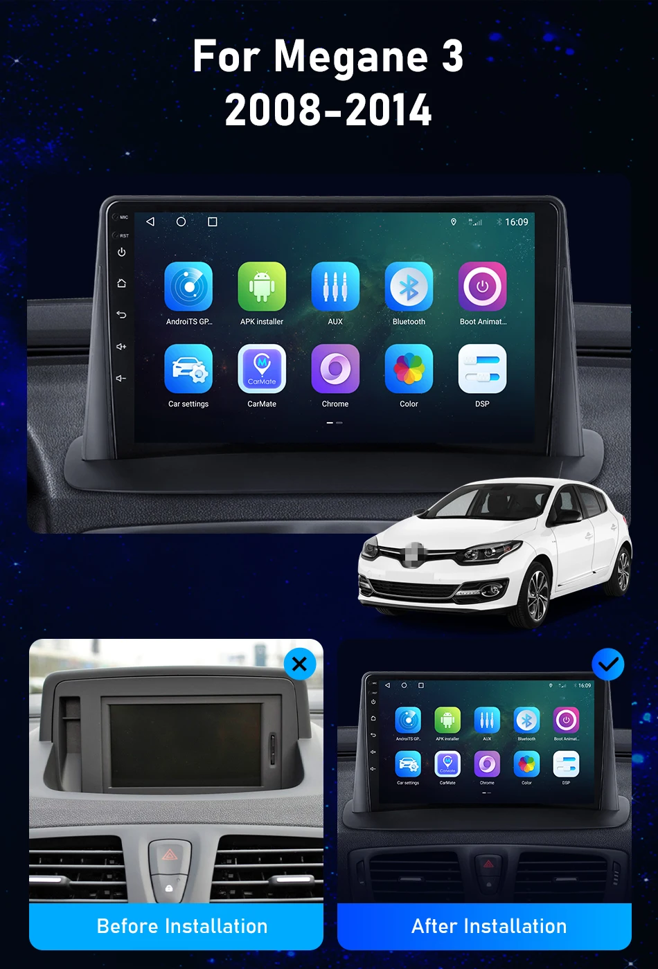 kenwood car stereo JMCQ 2 Din Android 11 Carplay Car Radio Multimedia Video Player For Renault Megane 3 2008-2014 GPS 4G+Wifi Navigation Head Unit car media player with bluetooth